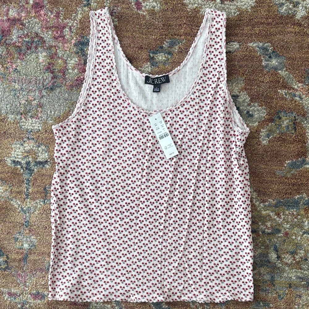 NWT J. Crew Women's Pointelle Tank Top - Red and White Ditsy Floral